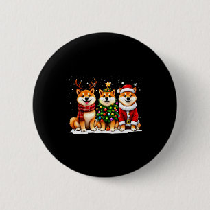 Retro Kerstmis Shiba Inu Kerstman Rendier Hondenli Ronde Button 5,7 Cm