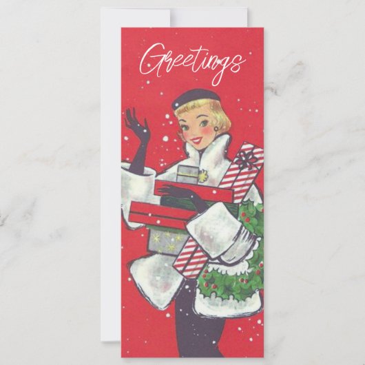  Retro Kerstmis Shopping Lady Custom Feestdagenkaart (Voorkant)