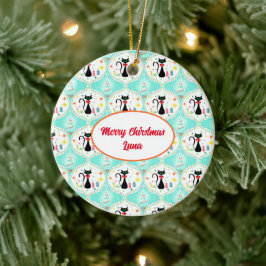 Retro Kerstmis Siamese Kat Ogee Huisdierenaam Keramisch Ornament
