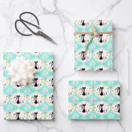 Retro Kerstmis Siamese Kat Ogee Patroon Inpakpapier Vel