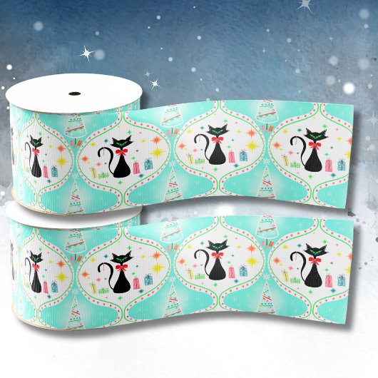 Retro Kerstmis Siamese Kat Ogee Satijnen Lint