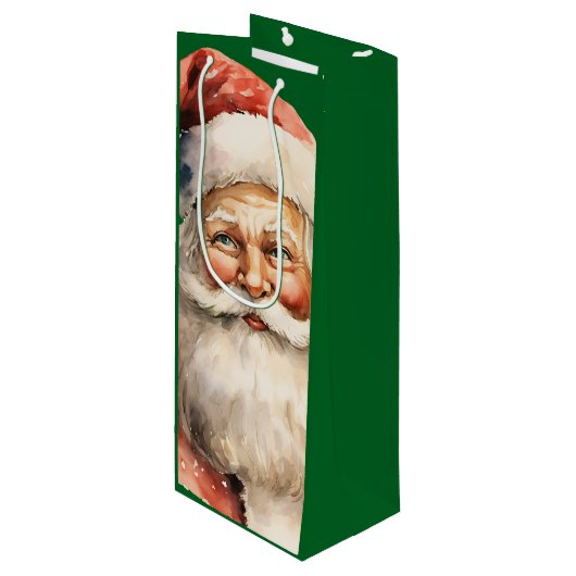 Retro Kerstmis Sinterklaas Wijn Cadeautas (Voorkant Gekanteld)