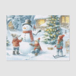 Retro Kerstmis Sneeuwman en Kinderen Tissuepapier