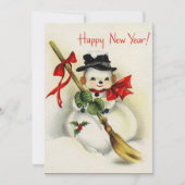  Retro Kerstmis Sneeuwman Gelukkig Nieuwjaar Feestdagenkaart (Voorkant)