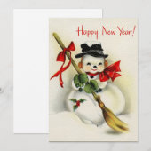  Retro Kerstmis Sneeuwman Gelukkig Nieuwjaar Feestdagenkaart (Voorkant / Achterkant)