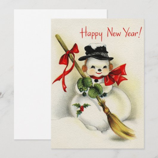  Retro Kerstmis Sneeuwman Gelukkig Nieuwjaar Feestdagenkaart (Voorkant / Achterkant)