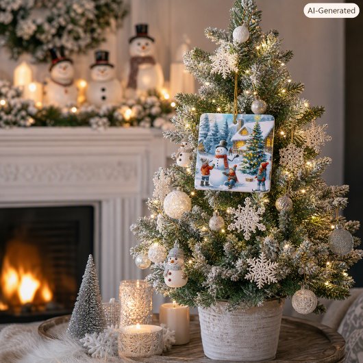 Retro Kerstmis Sneeuwman Keramisch Ornament