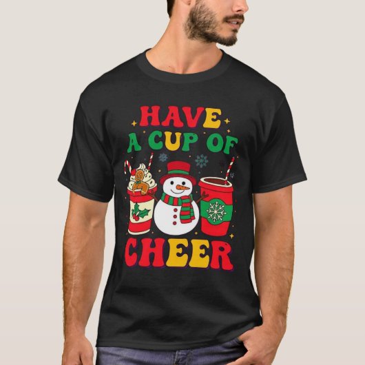Retro Kerstmis Sneeuwman Peperkoek Warme Chocolade T-shirt (Voorkant)