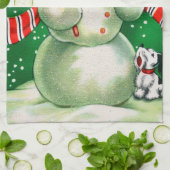 Retro Kerstmis sneeuwpop Vakantie keukenhanddoek (Gevouwen)