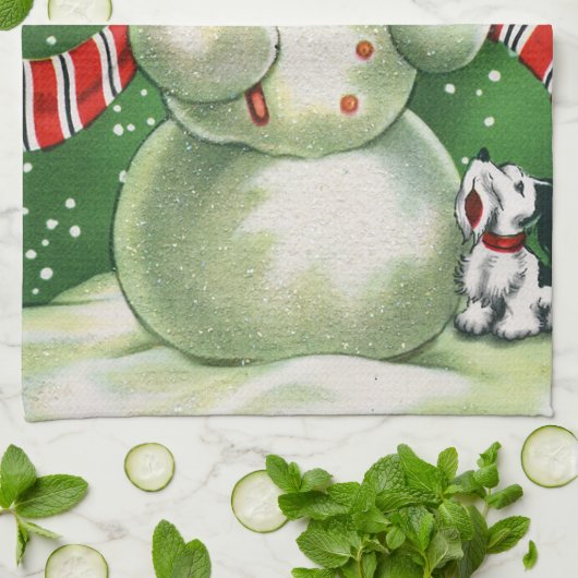 Retro Kerstmis sneeuwpop Vakantie keukenhanddoek (Gevouwen)