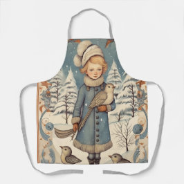 Retro Kerstmis sneeuwscène Schort