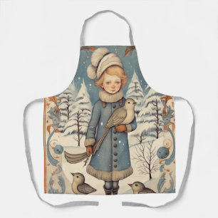 Retro Kerstmis sneeuwscène Schort