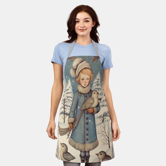 Retro Kerstmis sneeuwscène Schort (Gedragen)