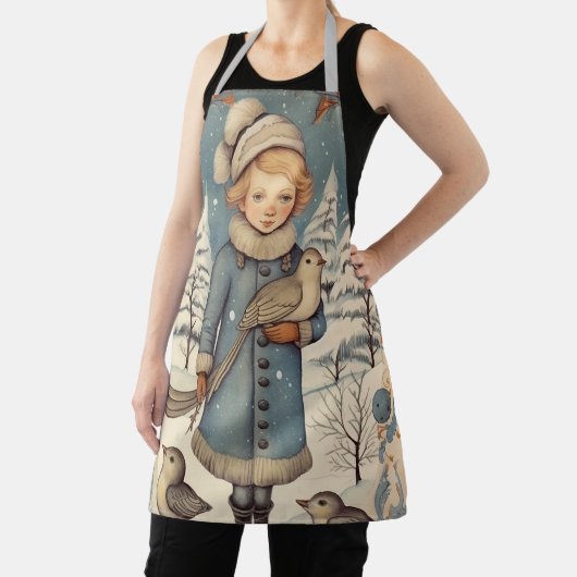 Retro Kerstmis sneeuwscène Schort (Insitu)