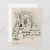 Retro Kerstmis Snowman Cheerio Feestdagenkaart (Voorkant / Achterkant)