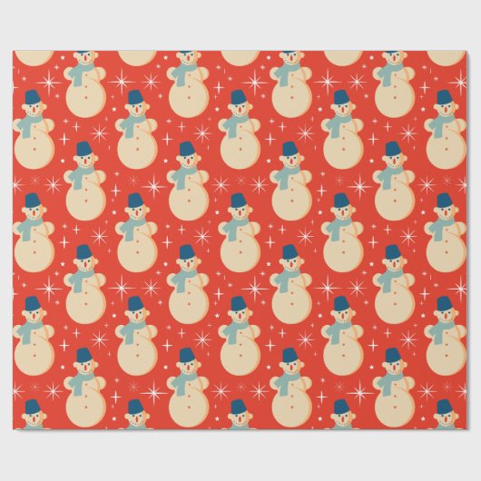  Retro Kerstmis Snowman Red Cadeaupapier (Vlak)
