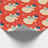  Retro Kerstmis Snowman Red Cadeaupapier (Hoek)
