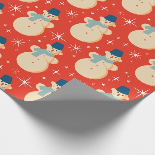  Retro Kerstmis Snowman Red Cadeaupapier (Hoek)