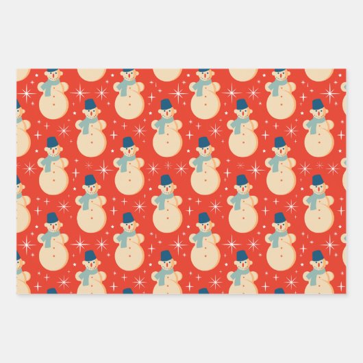  Retro Kerstmis Snowman Red Inpakpapier Vel (Voorkant 2)
