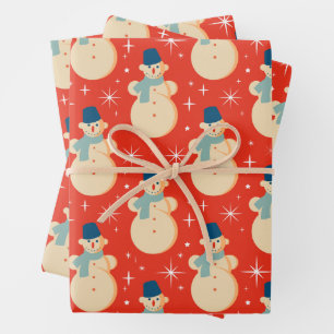 Retro Kerstmis Snowman Red Inpakpapier Vel