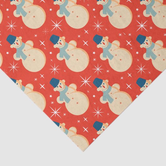 Retro Kerstmis Snowman Red Tissuepapier (Detail)