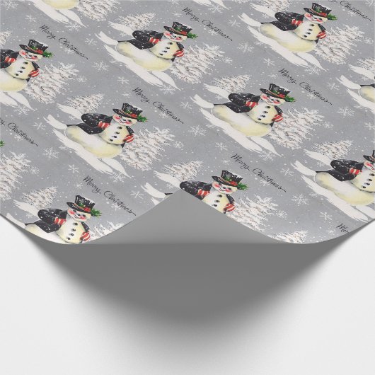 Retro Kerstmis Snowman Winter Scene Cadeaupapier (Hoek)