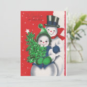 Retro Kerstmis Snowman Winter Scene Feestdagenkaart (Staand voorkant)