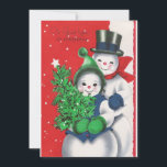 Retro Kerstmis Snowman Winter Scene Feestdagenkaart<br><div class="desc">Retro Kerst Sneeuwman Paar Winter Scène Vakantie Kaart.</div>