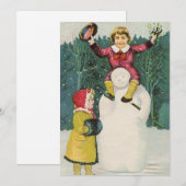  Retro Kerstmis Snowman Winter Scene Feestdagenkaart (Voorkant / Achterkant)