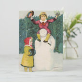  Retro Kerstmis Snowman Winter Scene Feestdagenkaart (Staand voorkant)