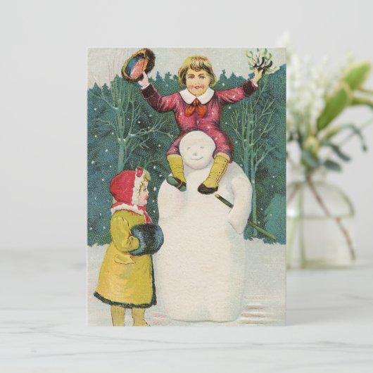  Retro Kerstmis Snowman Winter Scene Feestdagenkaart (Staand voorkant)