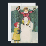 Retro Kerstmis Snowman Winter Scene Feestdagenkaart<br><div class="desc">Retro kinderen Kerstmis Sneeuwman Winter Scene Vakantie Kaart.</div>