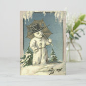 Retro Kerstmis Snowman Winter Scene Feestdagenkaart (Staand voorkant)