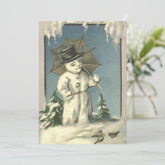  Retro Kerstmis Snowman Winter Scene Feestdagenkaart (Staand voorkant)