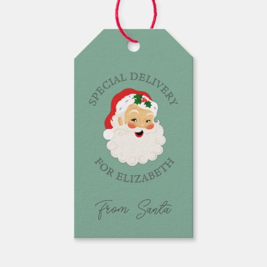 Retro Kerstmis speciale levering van de Kerstman Cadeaulabel (Voorkant)