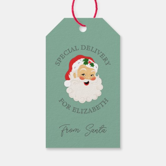 Retro Kerstmis speciale levering van de Kerstman Cadeaulabel (Achterkant)