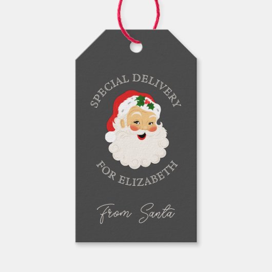 Retro Kerstmis speciale levering van de Kerstman Cadeaulabel (Voorkant)