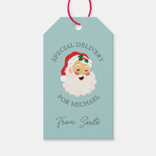 Retro Kerstmis speciale levering van de Kerstman Cadeaulabel (Voorkant)