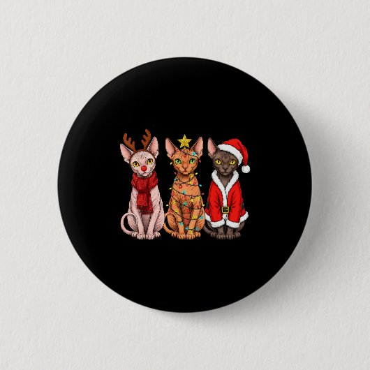 Retro Kerstmis Sphynx Kat Kerstman Rendier Ronde Button 5,7 Cm (Voorkant)