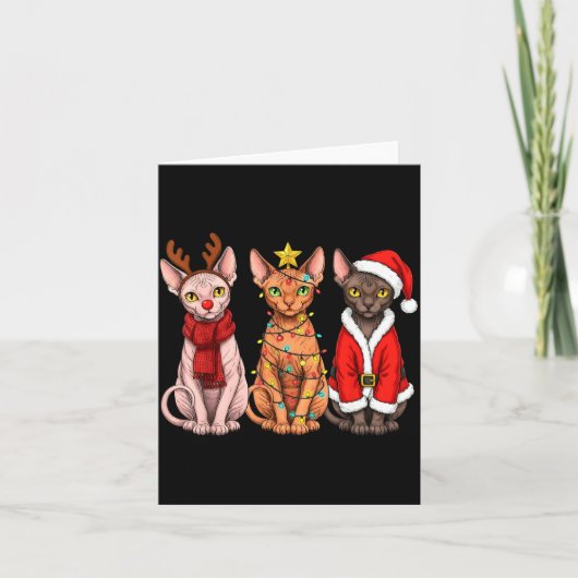 Retro Kerstmis Sphynx Kat Santa Rendier  Kaart (Voorkant)