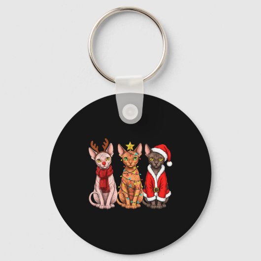 Retro Kerstmis Sphynx Kat Santa Rendier Sleutelhanger (Voorkant)