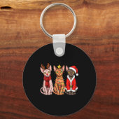 Retro Kerstmis Sphynx Kat Santa Rendier Sleutelhanger (Voorkant)