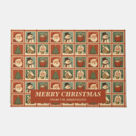 Retro Kerstmis Stamp Collage Gepersonaliseerd Deurmat