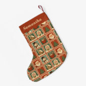 Retro Kerstmis Stamp Collage Gepersonaliseerd Kleine Kerstsok (Achterkant (Hangend))