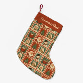 Retro Kerstmis Stamp Collage Gepersonaliseerd Kleine Kerstsok (Voorkant (Hangend))