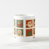 Retro Kerstmis Stamp Collage Gepersonaliseerd Koffiemok (Center)