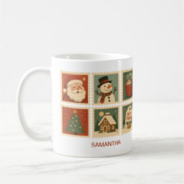 Retro Kerstmis Stamp Collage Gepersonaliseerd Koffiemok
