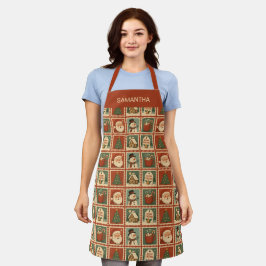 Retro Kerstmis Stamp Collage Gepersonaliseerd Schort