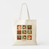 Retro Kerstmis Stamp Collage Gepersonaliseerd Tote Bag (Achterkant)
