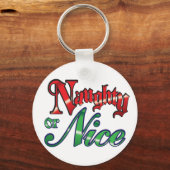 Retro Kerstmis, Stout of Braaf Rode Groene Letters Sleutelhanger (Voorkant)